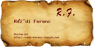 Rádi Ferenc névjegykártya