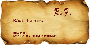 Rádi Ferenc névjegykártya